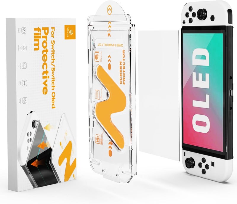 bibuks 2 Pack Tempered Glass Screen Protector for Nintendo Switch OLED 2021-With Auto Alignment Kit,9H Hardness, Bubble Free,Anti-Scratch - Image 1
